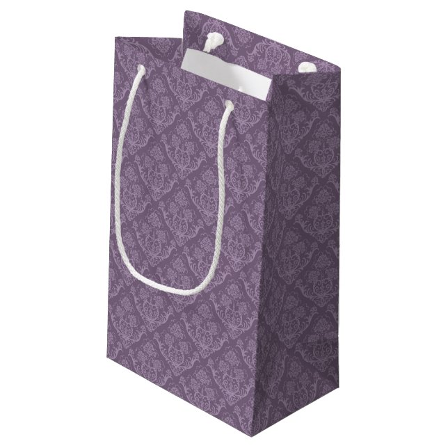 Sacola Para Presentes Pequena Papel de parede floral roxo (Verso inclinado)