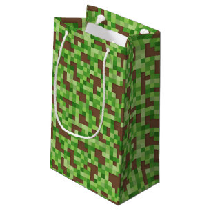 Sacola Para Presentes Pequena Papel de Presente Camuflado Pixelado Verde e Marro