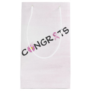 Sacola Para Presentes Pequena Parabéns Câncer da Mama Fitas Rosa