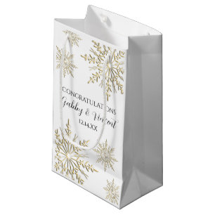 Sacola Para Presentes Pequena Parabéns Dourados do casamento no inverno dos