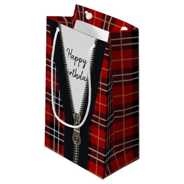 Sacola Para Presentes Pequena Parabéns, Zipper Na Xadrez De Tartan (Frente inclinada)
