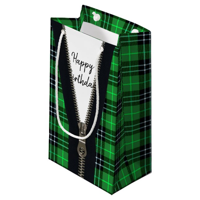 Sacola Para Presentes Pequena Parabéns, Zipper Na Xadrez De Tartan (Frente inclinada)
