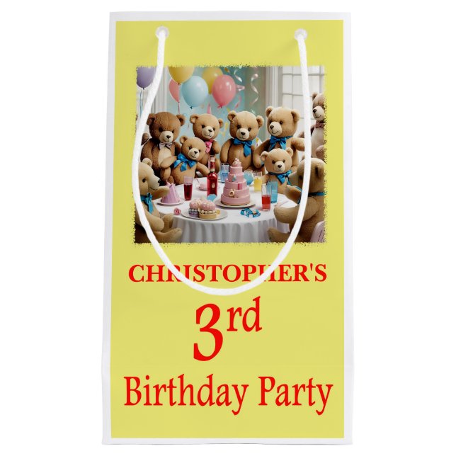 Sacola Para Presentes Pequena Partido aniversário de 3 anos (Frente)