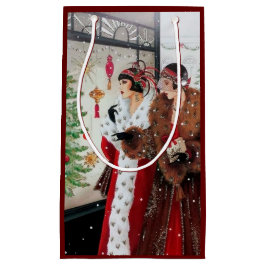 Sacola Para Presentes Pequena Partido retro das senhoras do natal vintage do art