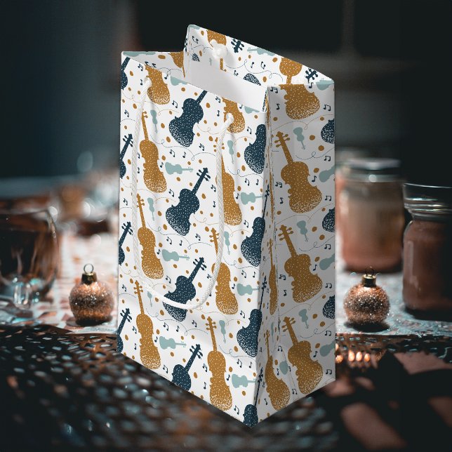 Sacola Para Presentes Pequena Partido Violino (Violin gold and blue pattern gift bag.)