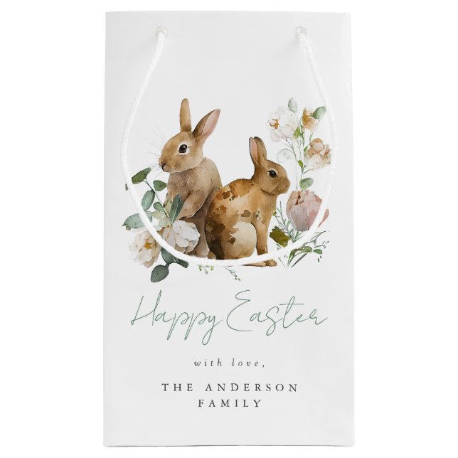 Sacola Para Presentes Pequena Páscoa Floral Elegante Watercolor (Verso)