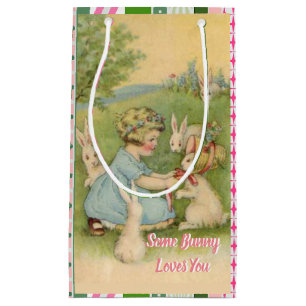 Sacola Para Presentes Pequena Páscoa Vintage Bunnies Brancos Alguns Coelhinhos T