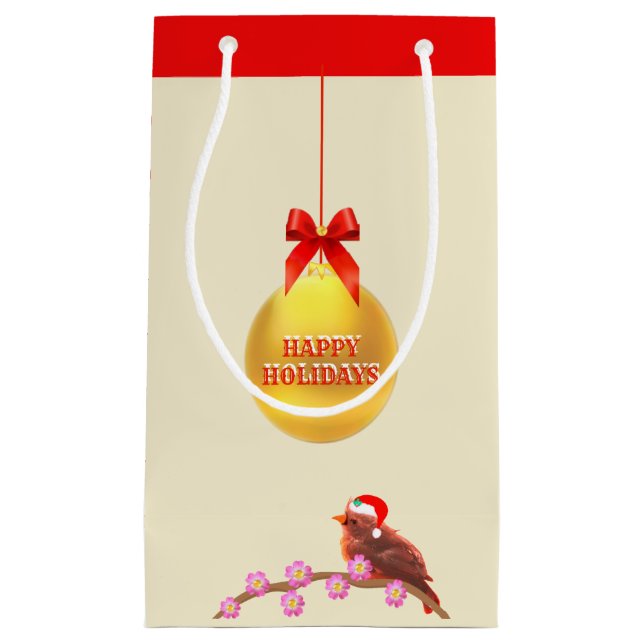 Sacola Para Presentes Pequena Pássaro de Natal (Frente)