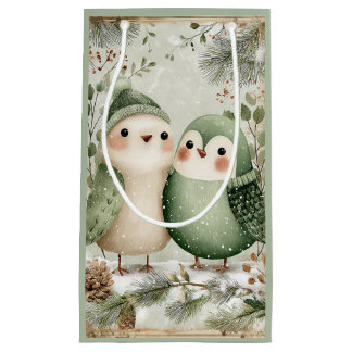Sacola Para Presentes Pequena Pássaros de Inverno da Floresta Silvestre