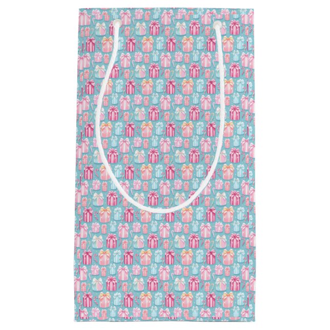 Sacola Para Presentes Pequena Pastel Natal Presents e Canas Doces (Frente)