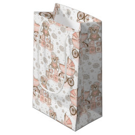 SACOLA PARA PRESENTES PEQUENA PASTEL PINK E BROWN BLOQUEIOS DE BEBÊ PRAMS