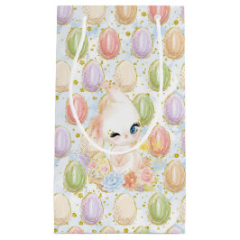 SACOLA PARA PRESENTES PEQUENA PASTEL WATERCOLOR GLITTER OLHA PARA BUNNY E OVOS M