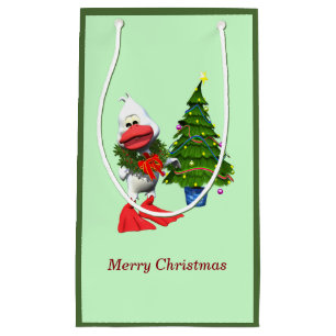 Sacola Para Presentes Pequena Pato branco e bonito de Natal Vestindo uma coroa