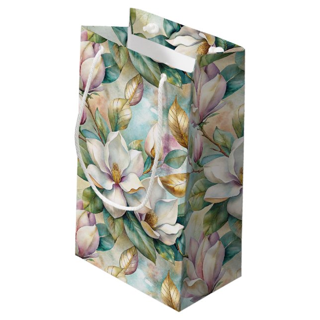 Sacola Para Presentes Pequena Pattern Elegant Magnolia Flowers (Verso inclinado)