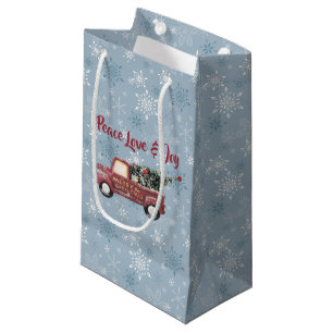 Sacola Para Presentes Pequena Paz Amor e Joy Toy Truck Feliz Natal