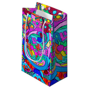 Sacola Para Presentes Pequena paz e amor hippie