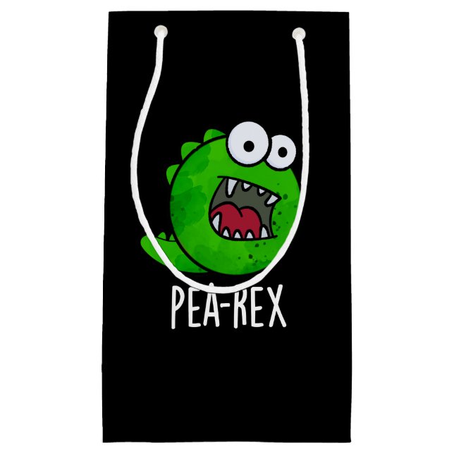 Sacola Para Presentes Pequena Pea Rex Funny Dinosaur Veggie TRex Pun Dark BG (Frente)
