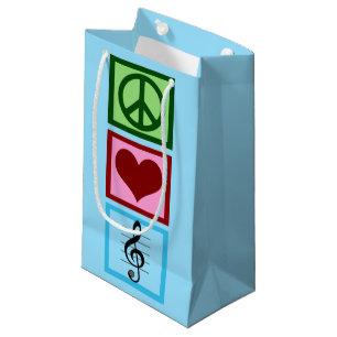 Sacola Para Presentes Pequena Peace Love Music Blue Musical Christmas
