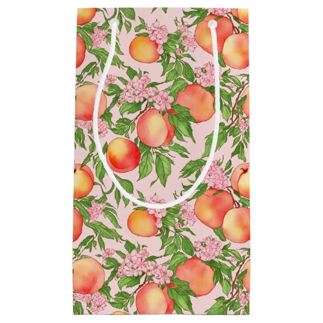 Sacola Para Presentes Pequena Peach Blossom Watercolor (Frente)