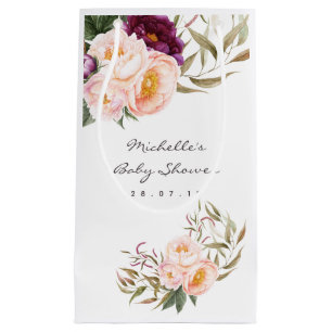 Sacola Para Presentes Pequena Peach e Burgundy Floral Chá de fraldas Obrigado