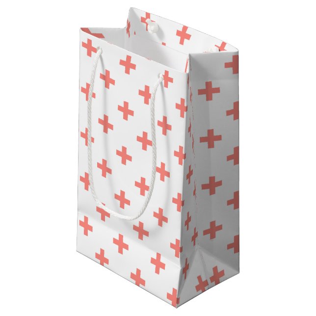 Sacola Para Presentes Pequena Peach polka cruza em branco (Frente inclinada)