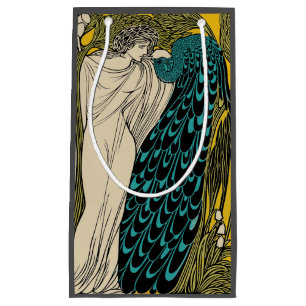 Sacola Para Presentes Pequena Peacock Fine Art Bird Nouveau