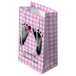Sacola Para Presentes Pequena Pegadas de Menina com Laço 