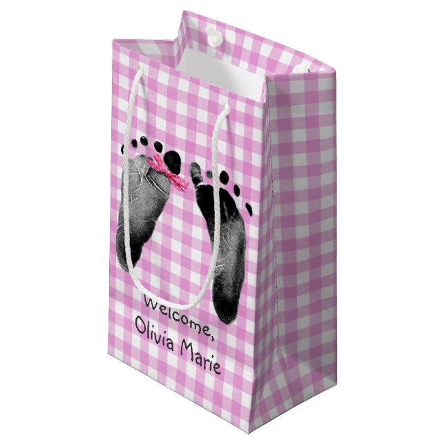 Sacola Para Presentes Pequena Pegadas de Menina com Laço  (Frente inclinada)
