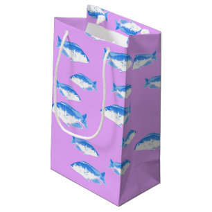 Sacola Para Presentes Pequena Peixes azuis em lilás