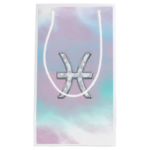 Sacola Para Presentes Pequena Peixes Símbolo Zodiac Pastel Mãe de Pérola