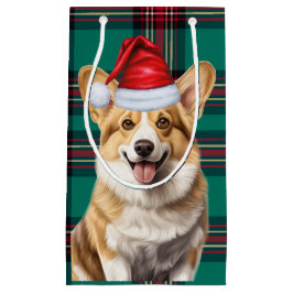 Sacola Para Presentes Pequena Pembroke Welsh Corgi Xadrez Festiva Natal