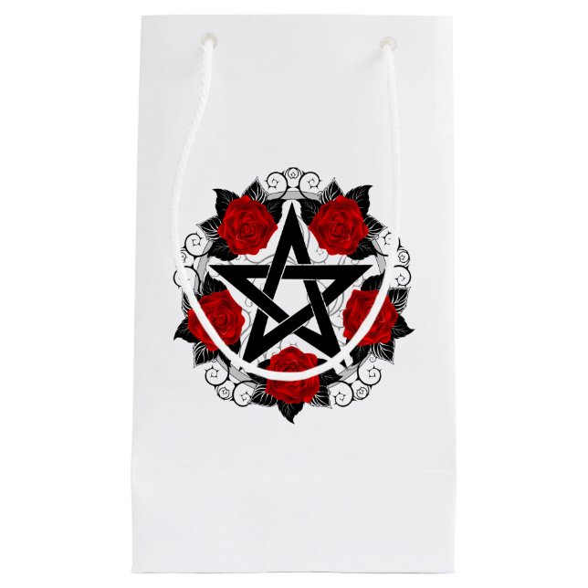 Sacola Para Presentes Pequena Pentagrama com Rosas vermelhas (Frente)