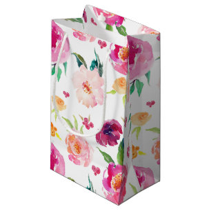 Sacola Para Presentes Pequena Pêonias de Cor de Água Blush e Cor de Água Rosa -