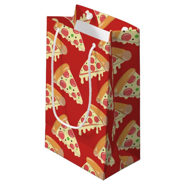 Sacola Para Presentes Pequena Pepperoni Pizza Party (Frente inclinada)