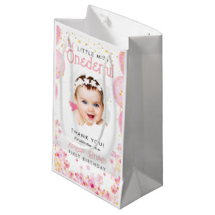 Sacola Para Presentes Pequena Pequena Miss Maravilhosa primeiro aniversario rosa