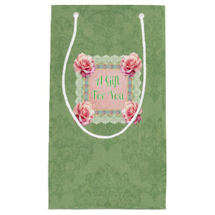 Sacola Para Presentes Pequena Peras Rosa Vintage - Damasco Desvanecido Personali
