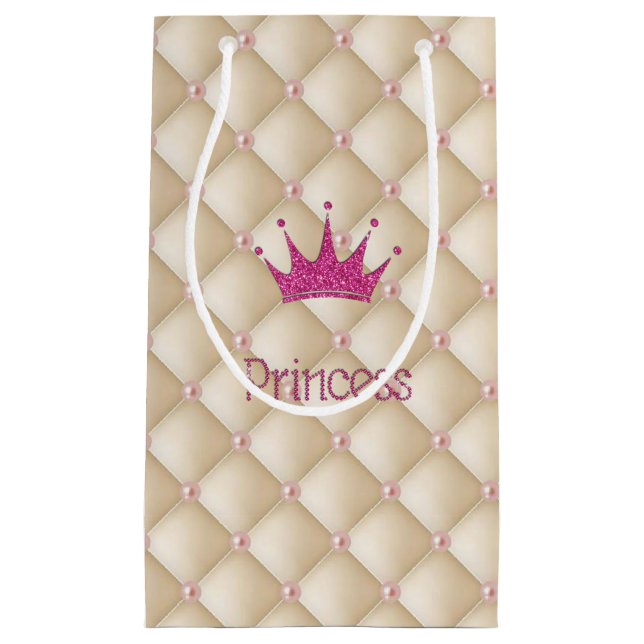 Sacola Para Presentes Pequena Pérolas Charmosas e Elegantes, Tiara, Princesa, Br (Frente)