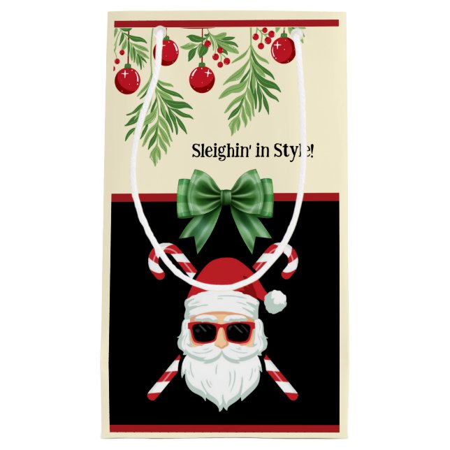 Sacola Para Presentes Pequena Personalizado "Sleighin' in Style!" Feriado de Nat (Frente)