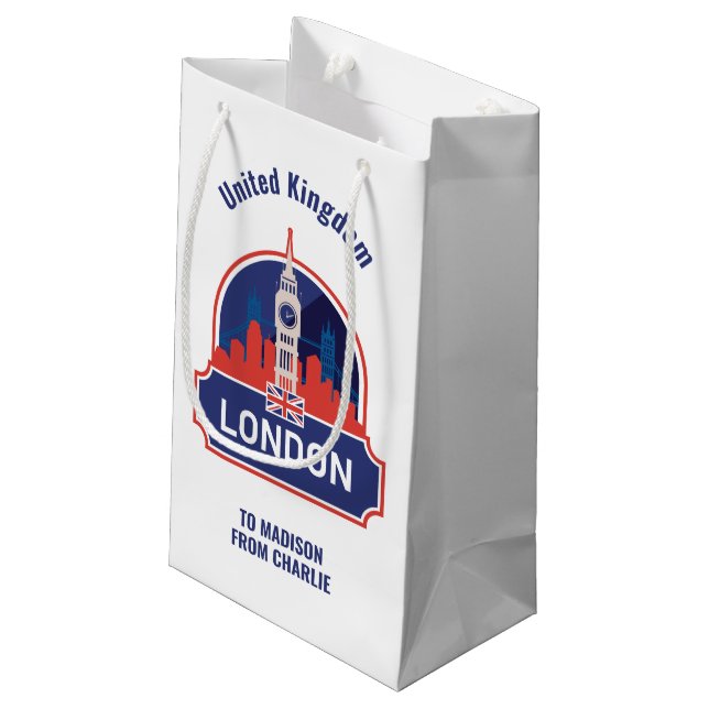 Sacola Para Presentes Pequena Personalizar Texto Londres (Verso inclinado)