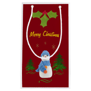 Sacola Para Presentes Pequena Personalize, boneco de neve, árvore de Natal, galh