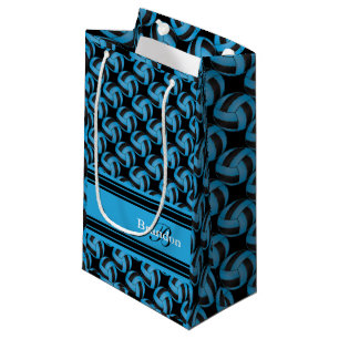 Sacola Para Presentes Pequena Personalize o voleibol azul e preto