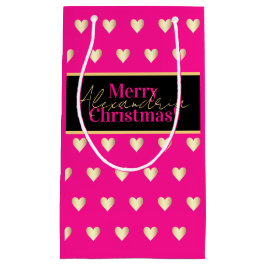 Sacola Para Presentes Pequena Personalized Hot Pink Black Gold Heart Christmas