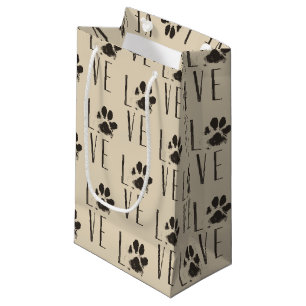Sacola Para Presentes Pequena Pet Paw Print Love Typografia