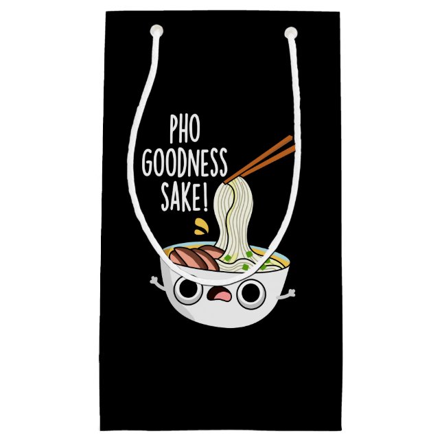 Sacola Para Presentes Pequena Pho Goodness Sake Funny Noodle Pun Dark BG (Frente)