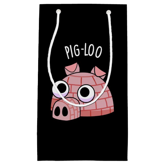 Sacola Para Presentes Pequena Pig-loo Funny Igloo Pun Dark BG (Frente)