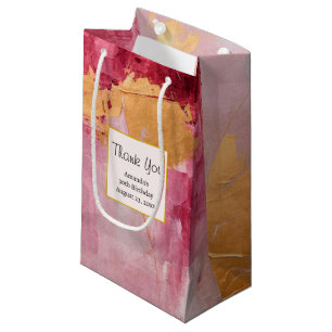 Sacola Para Presentes Pequena Pincel Artístico Trave Dourado e Rosa Obrigado