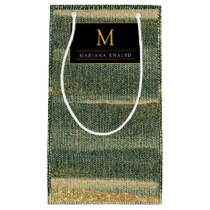 Sacola Para Presentes Pequena Pincel Verde Elegante com ouro e preto