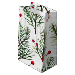 Sacola Para Presentes Pequena Pine de Natal e Design de Woodland de Berries Verm