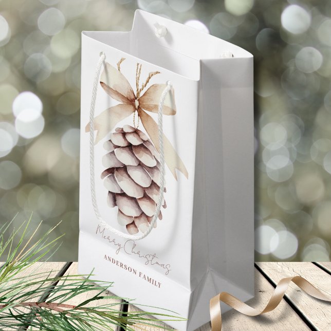Sacola Para Presentes Pequena Pinecone personalizado Natal (Criador carregado)