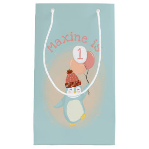 Sacola Para Presentes Pequena Pinguim Cute Pastel Personalizável com Balões